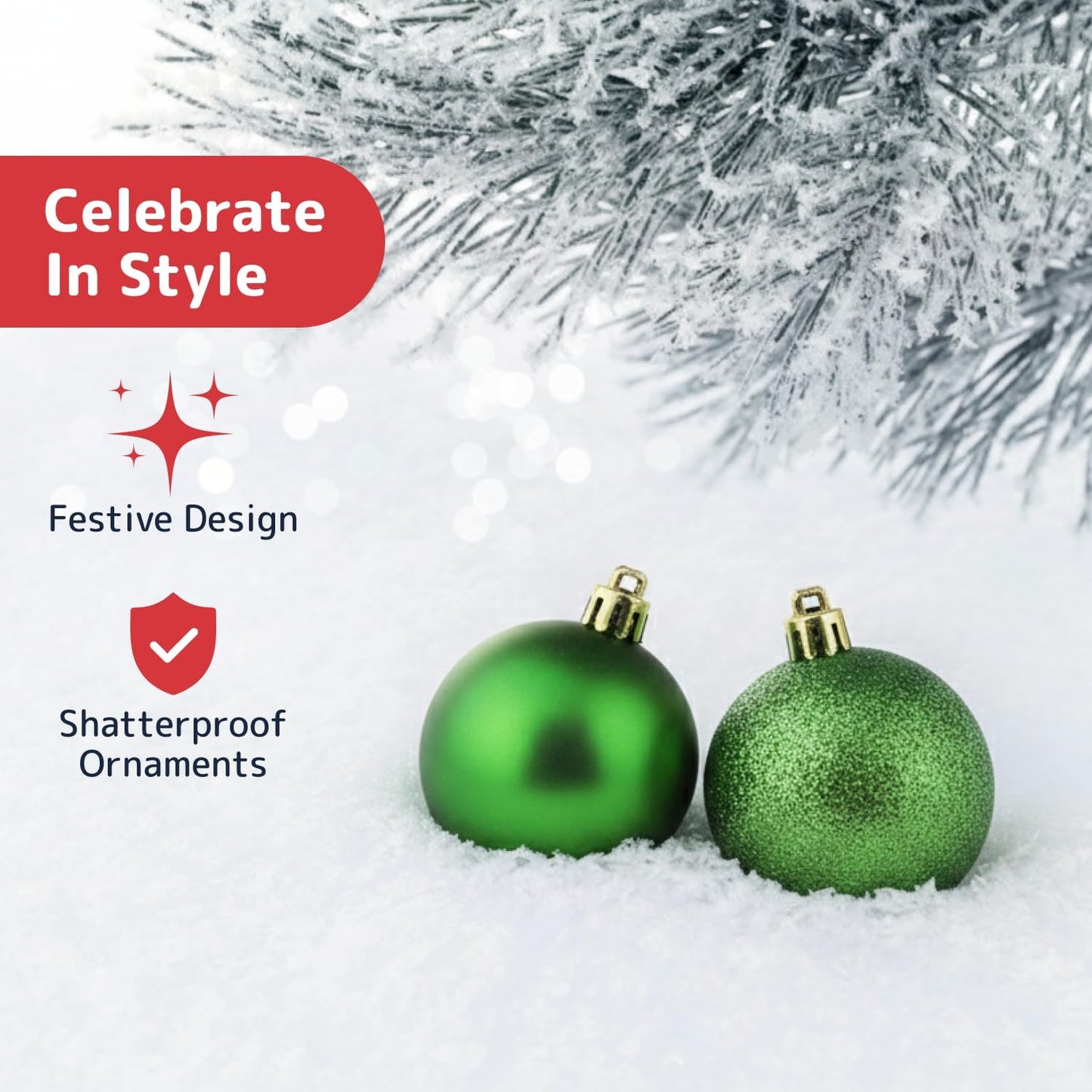 36-Pieces Green Christmas Ornaments Set - Shatterproof, Festive Christmas Tree Balls Decorations in 3 Sizes and 6 Styles with Hanging Loops for Tree, Wreath, and Dazzling Holiday Party Decor