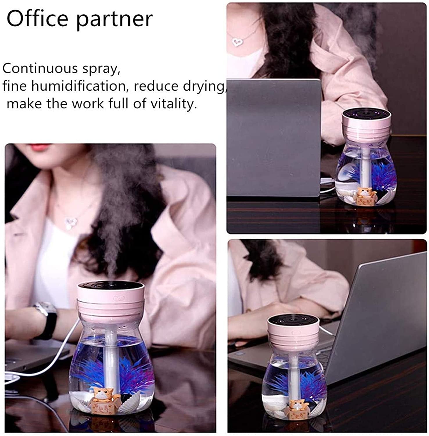 Micro Landscape Humidifiers, Mini Humidifier, Small Humidifier, Cute Humidifier,Car Humidifiers ，Air Humidifier, Cool Mist Humidifiers for Bedroom Kids Office Desk Humidifier (White)