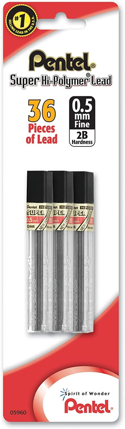 Super Hi-Polymer Lead Refill (0.5Mm), Fine, 2B, 36 Pieces of Lead (C505BP32B-K6)
