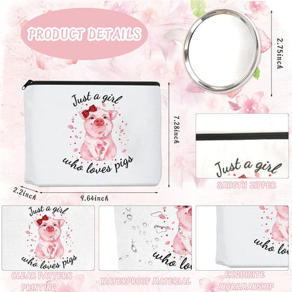 Pig Gifts for Pig Lovers, Travel  Portable Makeup Zipper Pouch, Cute Pig Socks, Pigs Writing Gel Ink Pen & Mini round Mirror, Christmas, Thanksgiving, Birthday Gifts for Girls Women