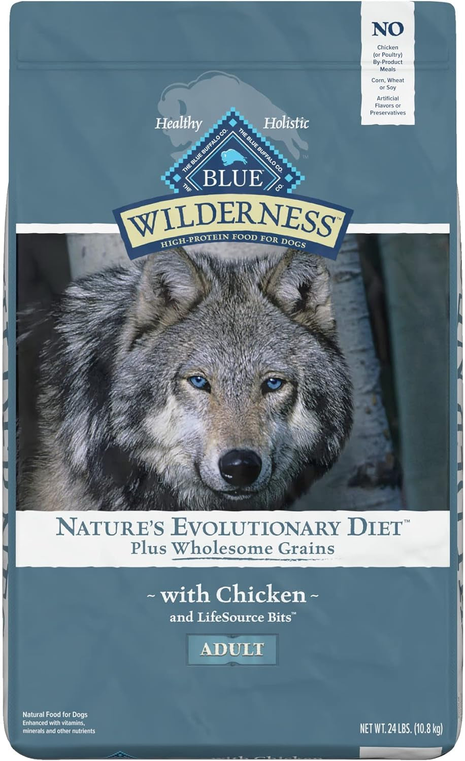 Wilderness with Chicken High Protein & Wholesome Grains Dry Dog Food for Adult Dogs, 34% Protein, Supports Immunity with Antioxidant-Rich Lifesource Bits, 24 Lbs.