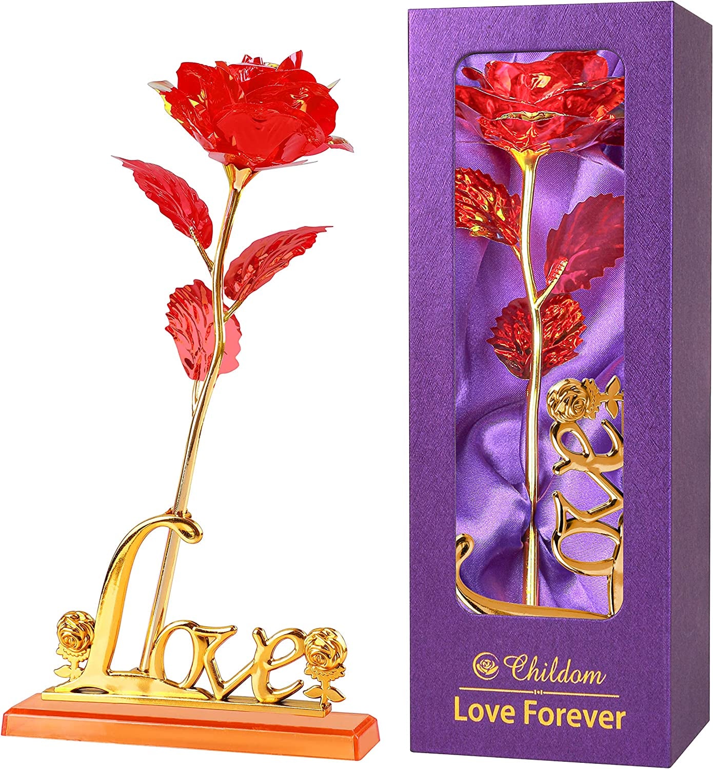 Mothers Day Rose Gifts for Mom,Birthday Gifts for Women,Mothers Day Flowers Gifts for Mom from Daughter Son,Red Artificial Flower Gift with Love Stand for Wife,Grandma,Daughter,Anniversary