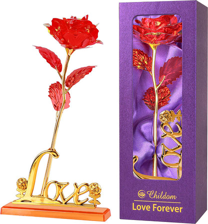 Mothers Day Rose Gifts for Mom,Birthday Gifts for Women,Mothers Day Flowers Gifts for Mom from Daughter Son,Red Artificial Flower Gift with Love Stand for Wife,Grandma,Daughter,Anniversary
