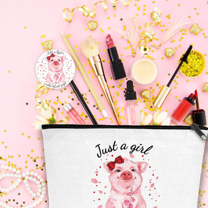 Pig Gifts for Pig Lovers, Travel  Portable Makeup Zipper Pouch, Cute Pig Socks, Pigs Writing Gel Ink Pen & Mini round Mirror, Christmas, Thanksgiving, Birthday Gifts for Girls Women