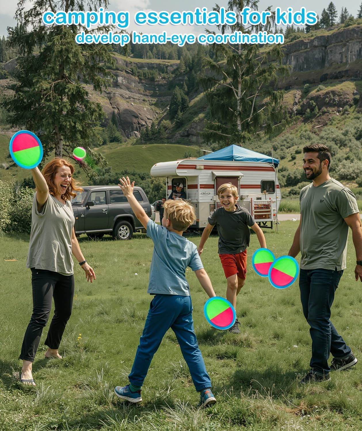 Toss and Catch Ball Game for Kids Ages 3-12, Outdoor Toys for Beach Pool Yard, Boys Birthday Gift, 2 Paddles 2 Sticky Balls