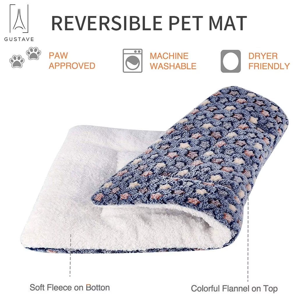 Dog Pet Sleep Mat Soft Warm Reversible Fleece Crate Bed Mat Kennel Pad Cage Cushion for Large Small Medium Dog Cat "Blue, XL"