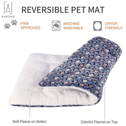 Dog Pet Sleep Mat Soft Warm Reversible Fleece Crate Bed Mat Kennel Pad Cage Cushion for Large Small Medium Dog Cat "Blue, XL"