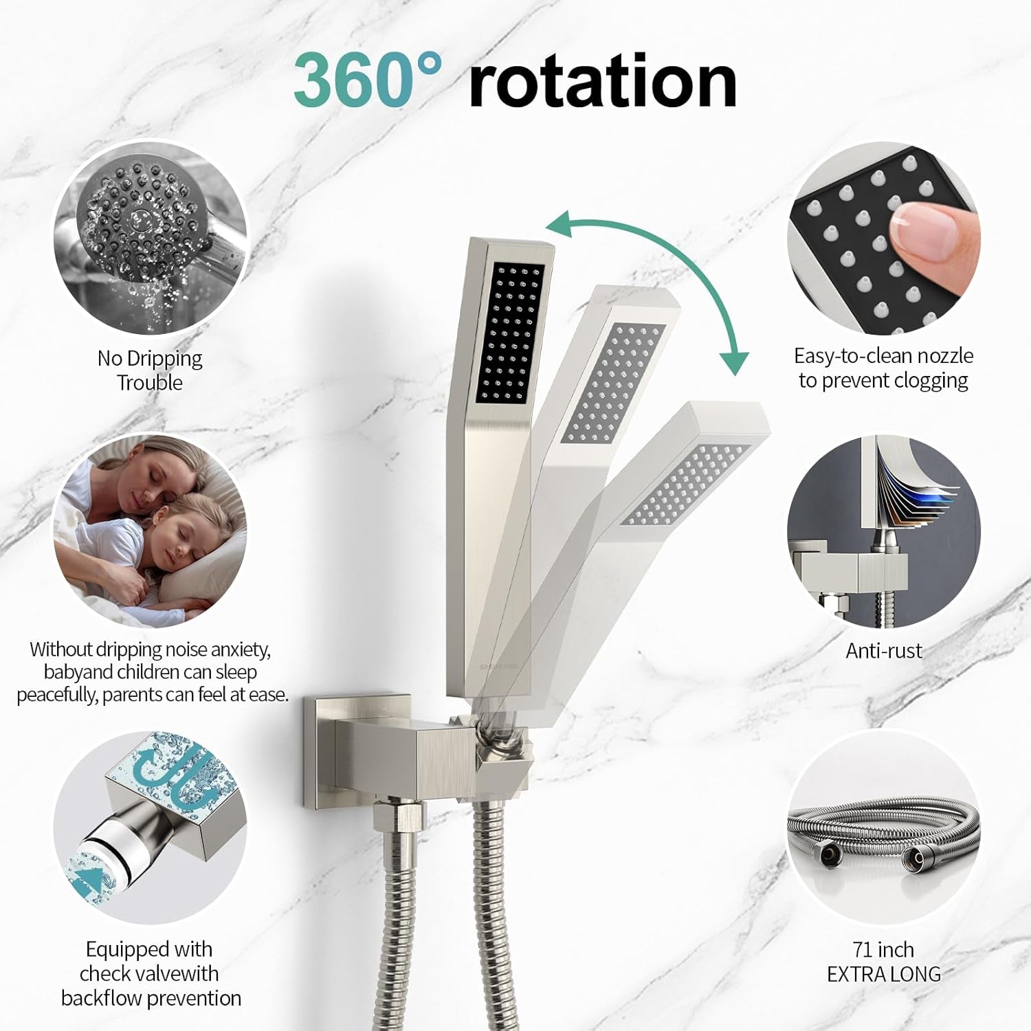 12 Inches Bathroom Luxury Rain Mixer Shower Combo Set Wall Mounted Rainfall Shower Head System Brushed Nickel Finish Shower Faucet Rough-In