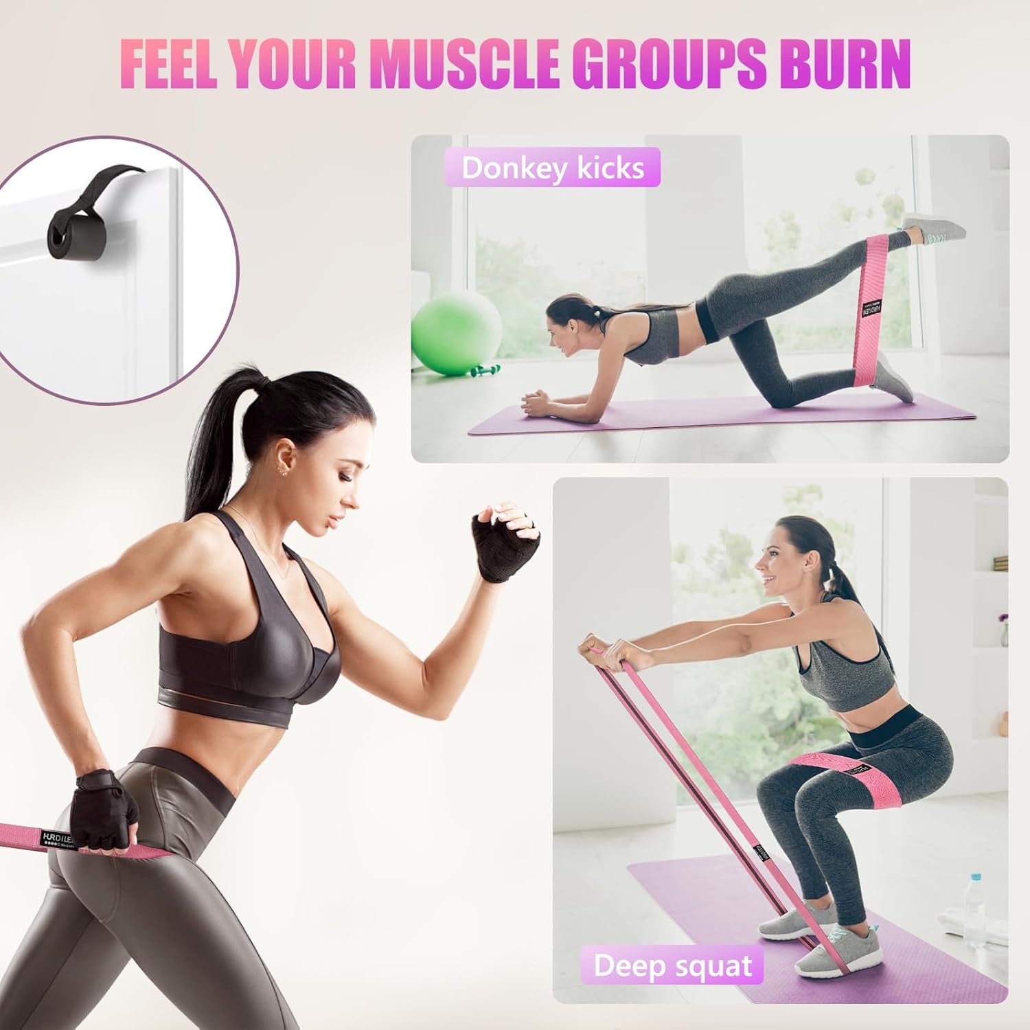 Resistance Bands for Working Out Set, 3 Pcs Pull up Bands and 3 Pcs Assistance Bands with Door Anchor for Legs, Glutes, Hip, Fabric Loop Bands Workout Bands Resistance for Gym, Home, Office