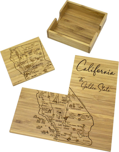 California State Puzzle 4 Piece Bamboo Coaster Set with Case