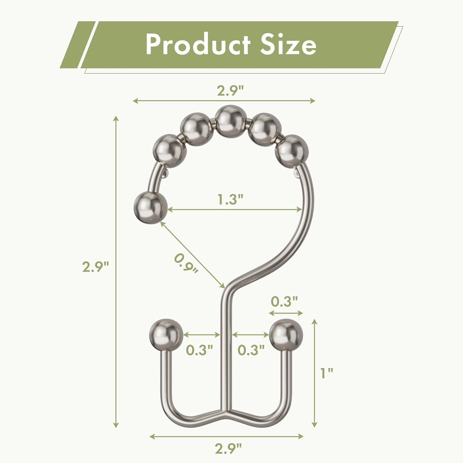Shower Curtain Hooks, 12PCS Rust-Resistant Metal Double Shower Curtain Rings for Curtain Rolling Shower Hooks, Shower Rings for Bathroom Shower Curtain Rod, Nickel