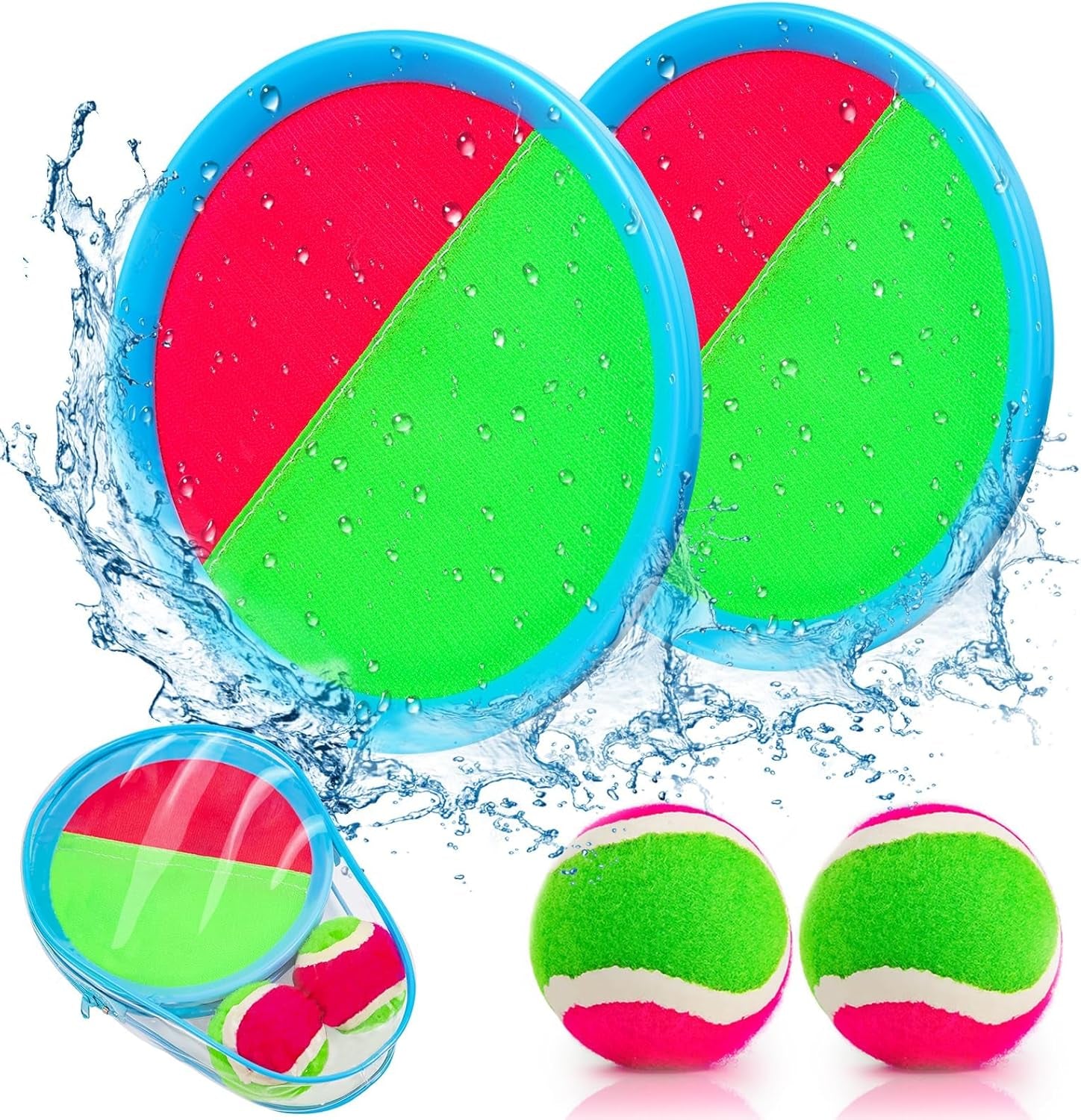 Toss and Catch Ball Game for Kids Ages 3-12, Outdoor Toys for Beach Pool Yard, Boys Birthday Gift, 2 Paddles 2 Sticky Balls