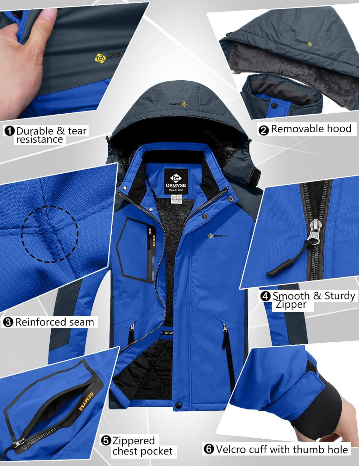 Men'S Mountain Waterproof Ski Snow Jacket Warm Winter Windproof Parka Raincoat with Hood