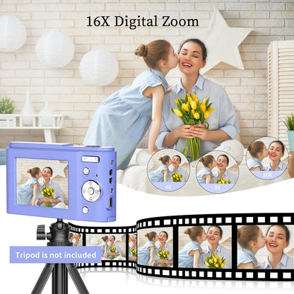 Digital Camera, FHD 1080P 36.0 MP Vlogging Camera Rechargeable Mini Camera Kids Camera Pocket Camera with 32GB SD Card 16X Digital Zoom, Compact Portable Camera for Kids Students Teenager-Brown