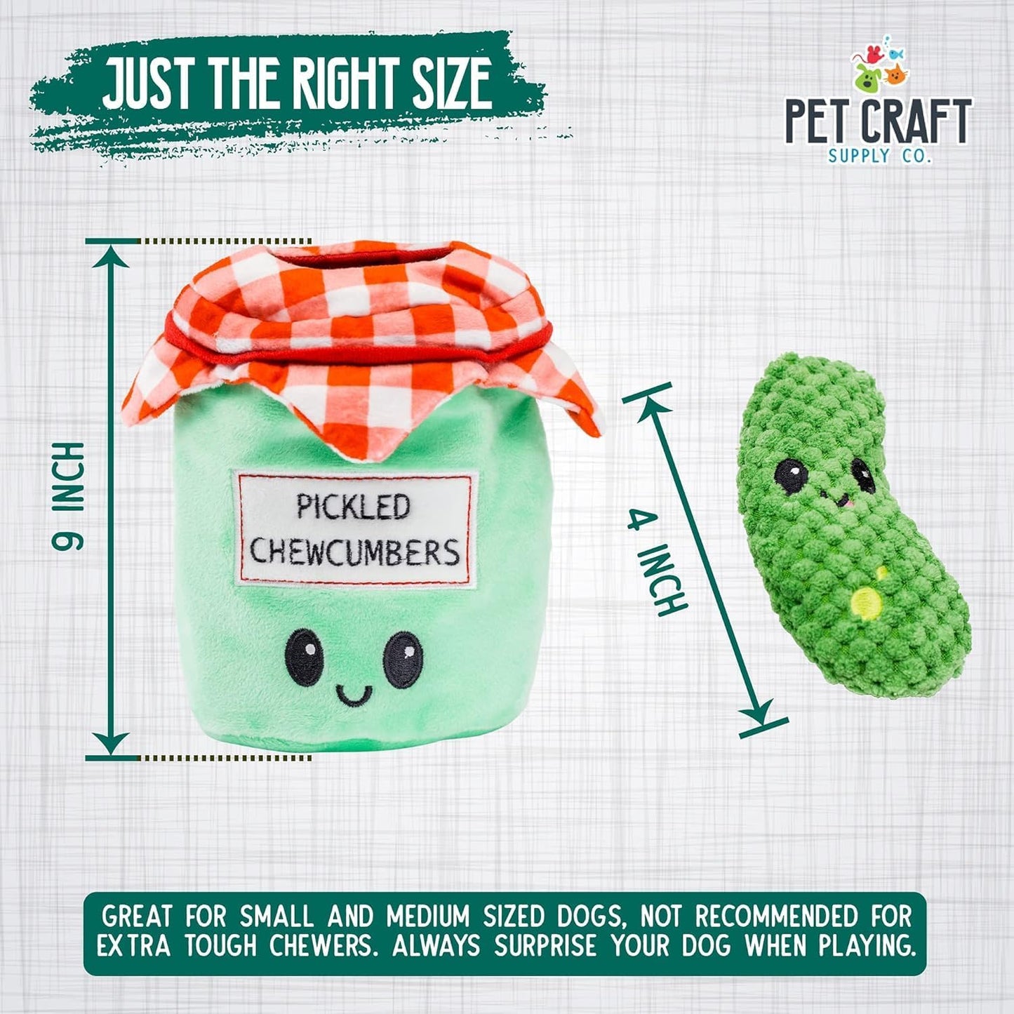 Hide and Seek Plush Dog Toys Crinkle Squeaky Interactive Burrow Activity Puzzle Chew Fetch Treat Hiding Brain Stimulating Cute Funny Toy Bundle Pack -Pickles, for Medium Breeds