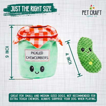 Hide and Seek Plush Dog Toys Crinkle Squeaky Interactive Burrow Activity Puzzle Chew Fetch Treat Hiding Brain Stimulating Cute Funny Toy Bundle Pack -Pickles, for Medium Breeds