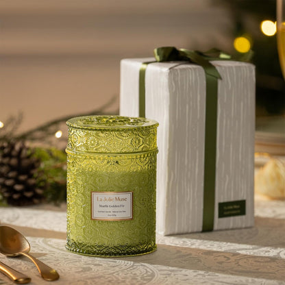 Starlit Golden Fir Candle – Pine, Cedarwood, Fir Balsam | 19 Oz Large Wooden Wick Candle | Natural Soy Wax | 90 Hours Clean Burn | Gift-Ready for Hosts & Gatherings