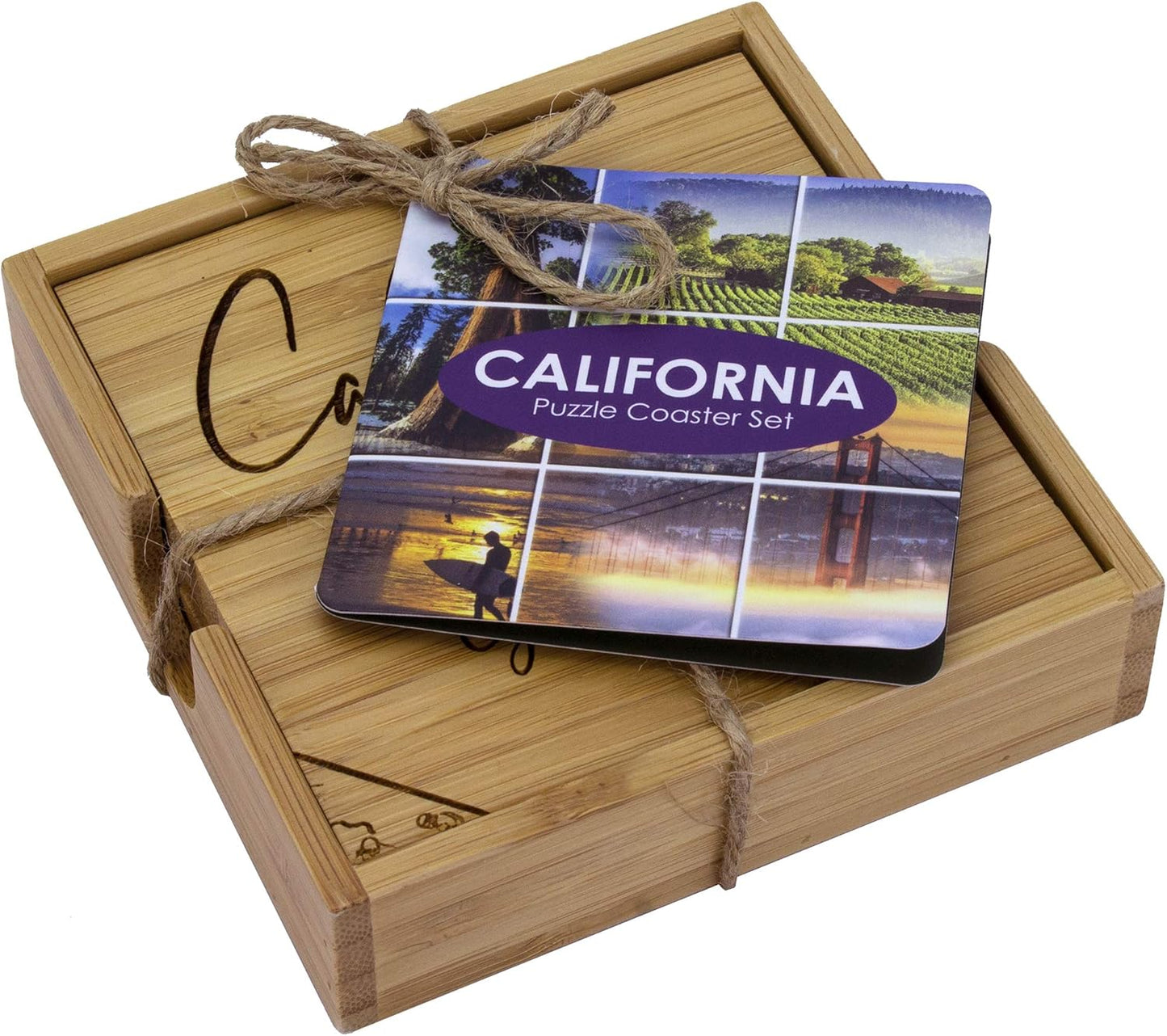 California State Puzzle 4 Piece Bamboo Coaster Set with Case