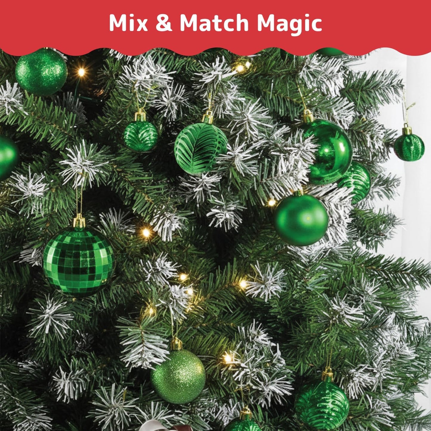 36-Pieces Green Christmas Ornaments Set - Shatterproof, Festive Christmas Tree Balls Decorations in 3 Sizes and 6 Styles with Hanging Loops for Tree, Wreath, and Dazzling Holiday Party Decor