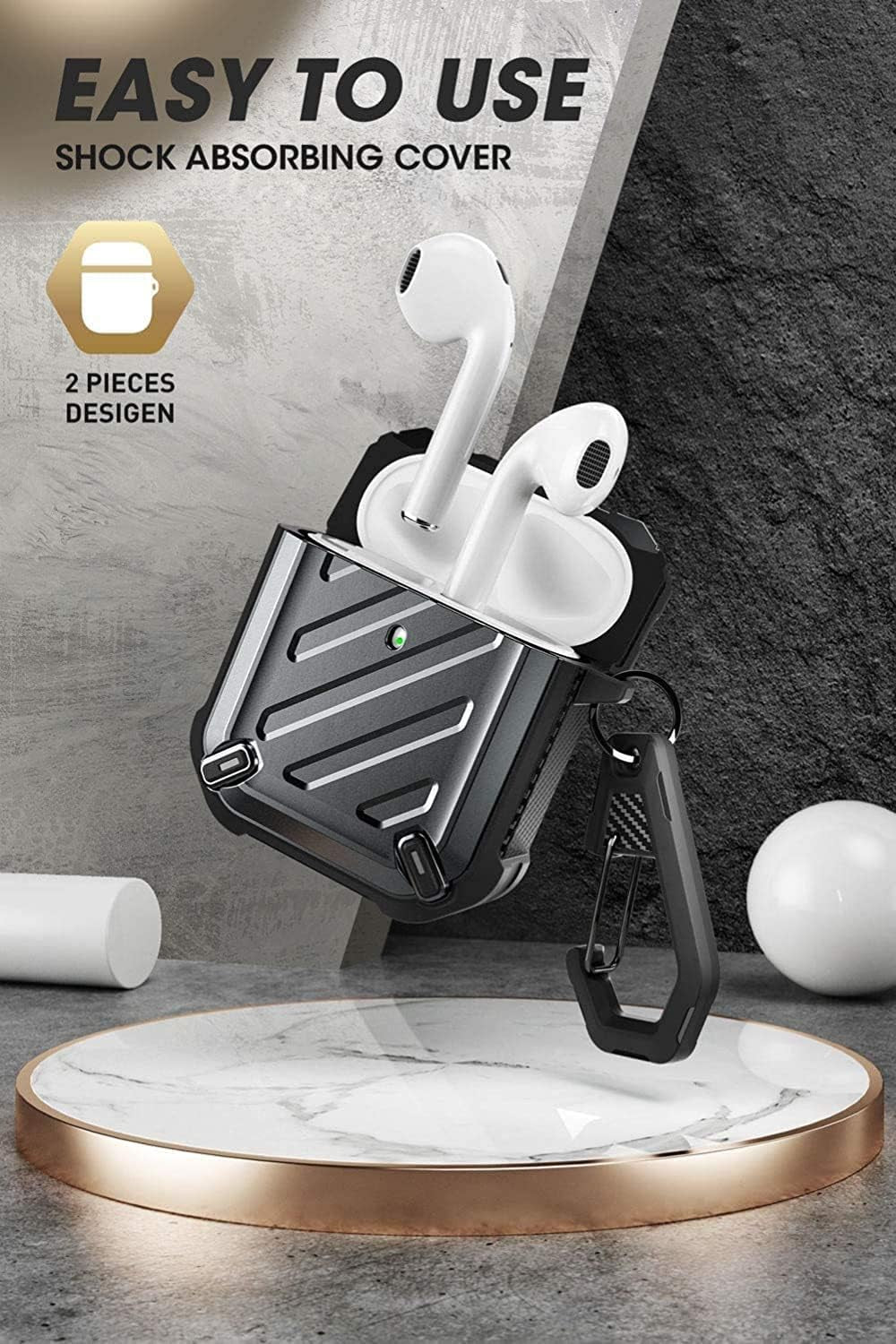Unicorn Beetle Pro Series Case Designed for Airpods 1 & 2, Full-Body Rugged Protective Case with Carabiner for Apple Airpods 1St & 2Nd (Black)
