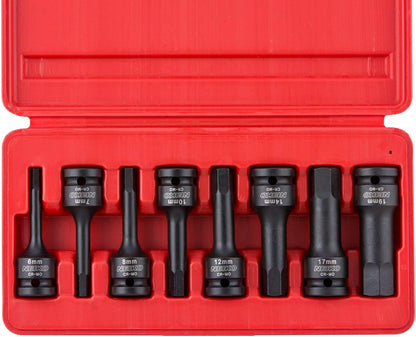 01136B 1/2-Inch Drive Allen Hex Impact Socket Set, Metric, 6 Mm - 19 Mm, Cr-Mo, 8-Piece