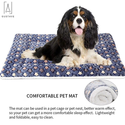 Dog Pet Sleep Mat Soft Warm Reversible Fleece Crate Bed Mat Kennel Pad Cage Cushion for Large Small Medium Dog Cat "Blue, XL"