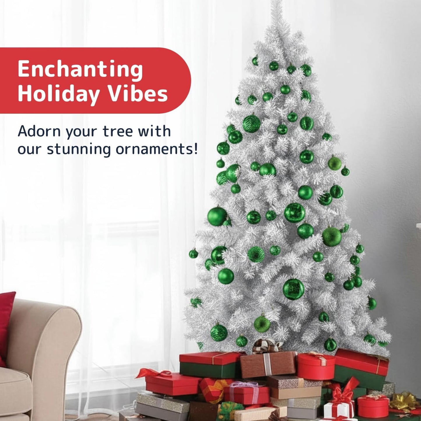 36-Pieces Green Christmas Ornaments Set - Shatterproof, Festive Christmas Tree Balls Decorations in 3 Sizes and 6 Styles with Hanging Loops for Tree, Wreath, and Dazzling Holiday Party Decor