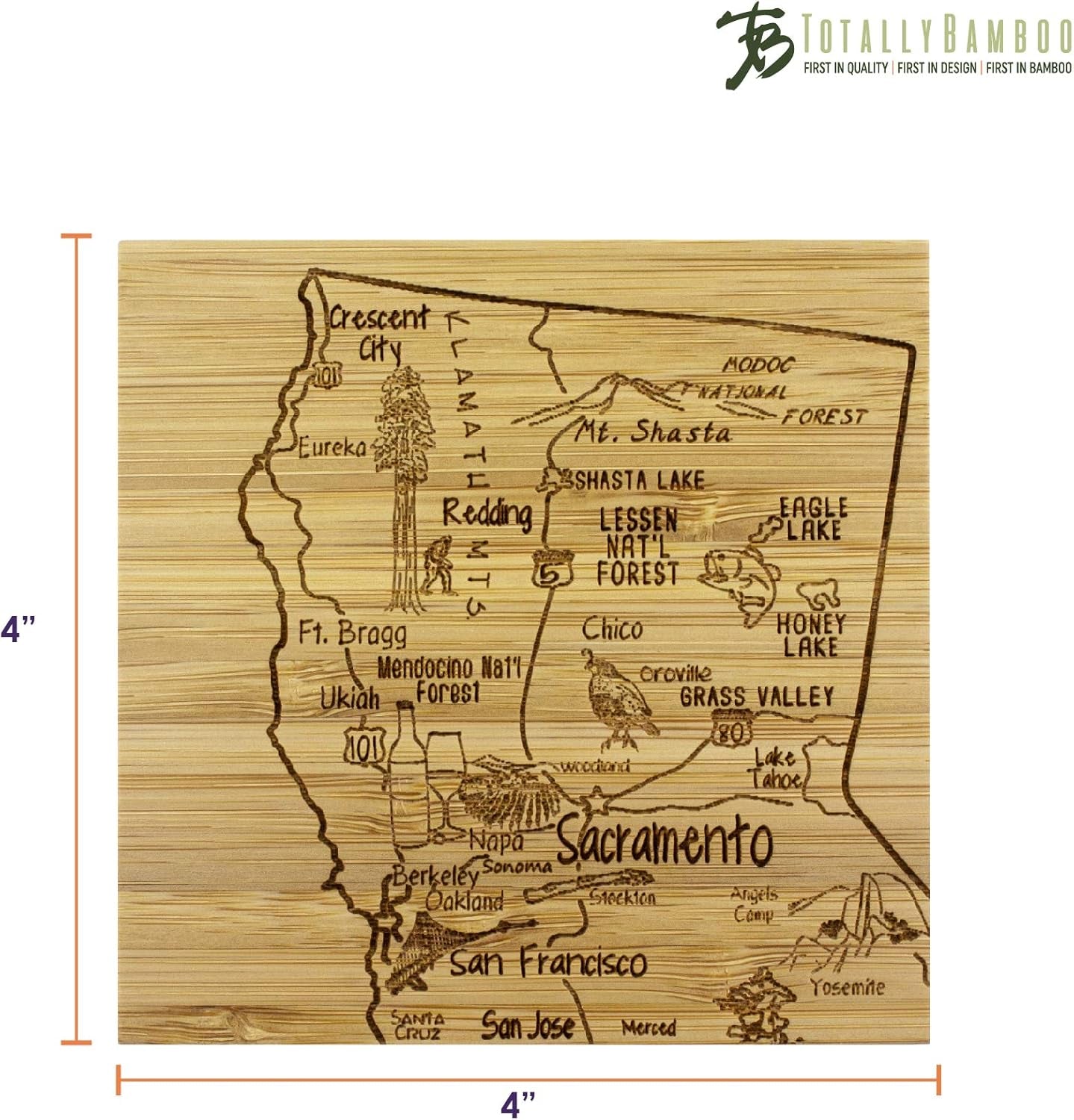California State Puzzle 4 Piece Bamboo Coaster Set with Case