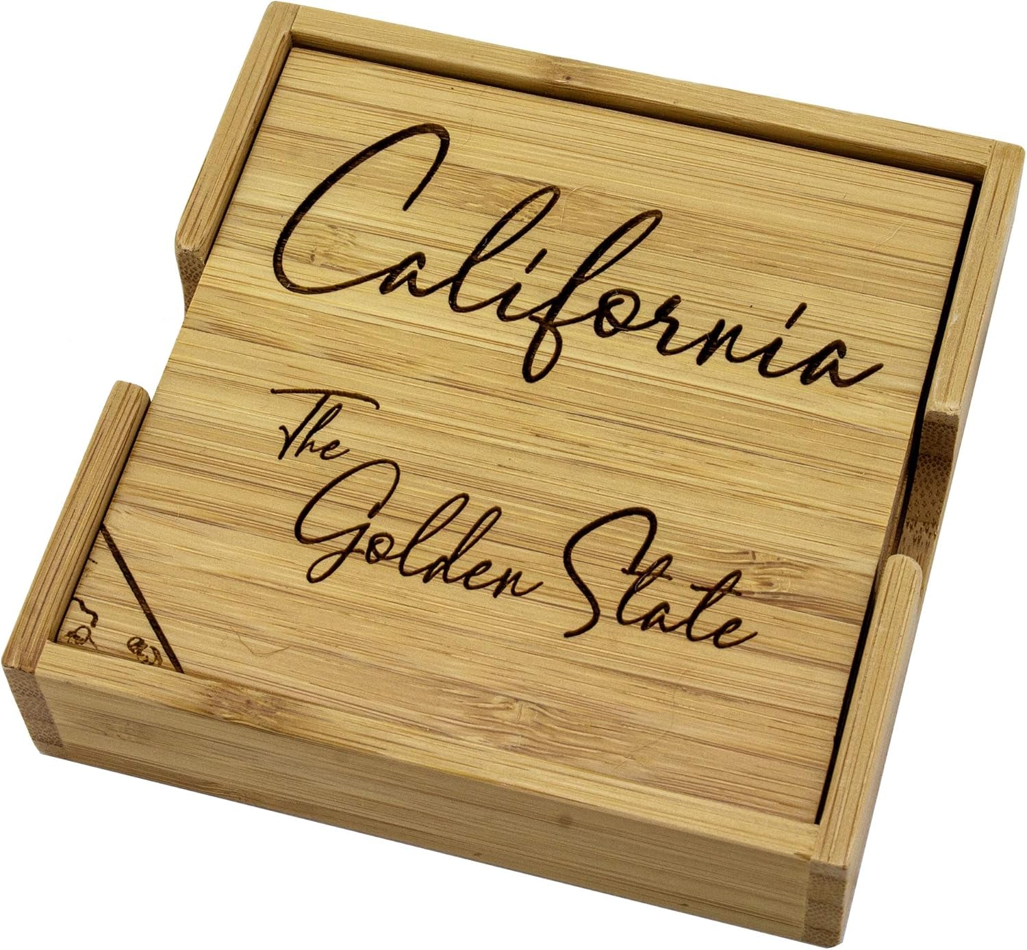 California State Puzzle 4 Piece Bamboo Coaster Set with Case