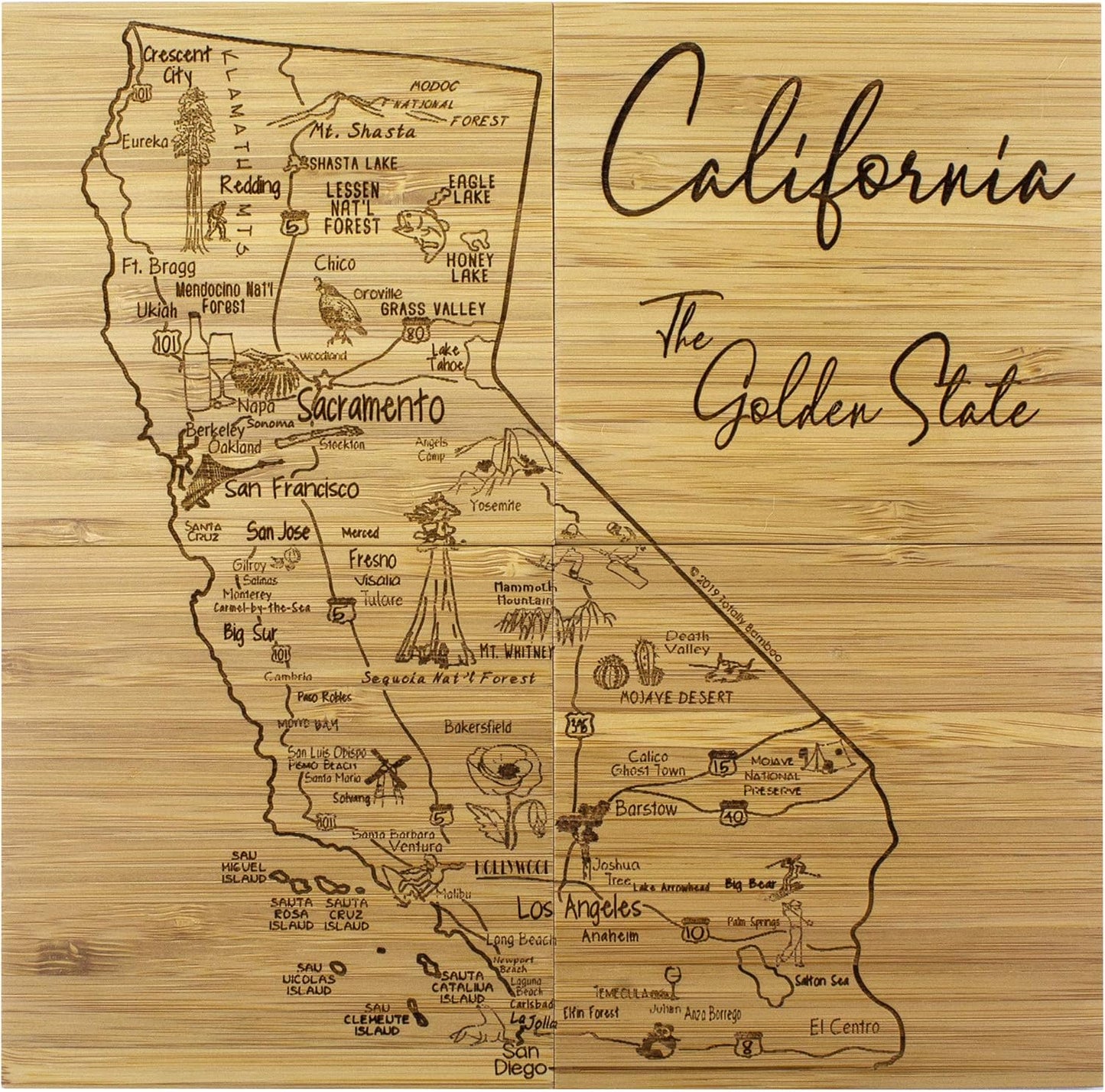 California State Puzzle 4 Piece Bamboo Coaster Set with Case