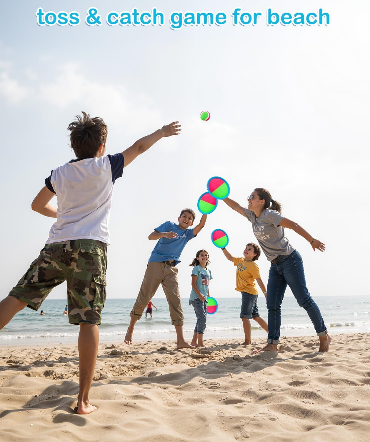 Toss and Catch Ball Game for Kids Ages 3-12, Outdoor Toys for Beach Pool Yard, Boys Birthday Gift, 2 Paddles 2 Sticky Balls