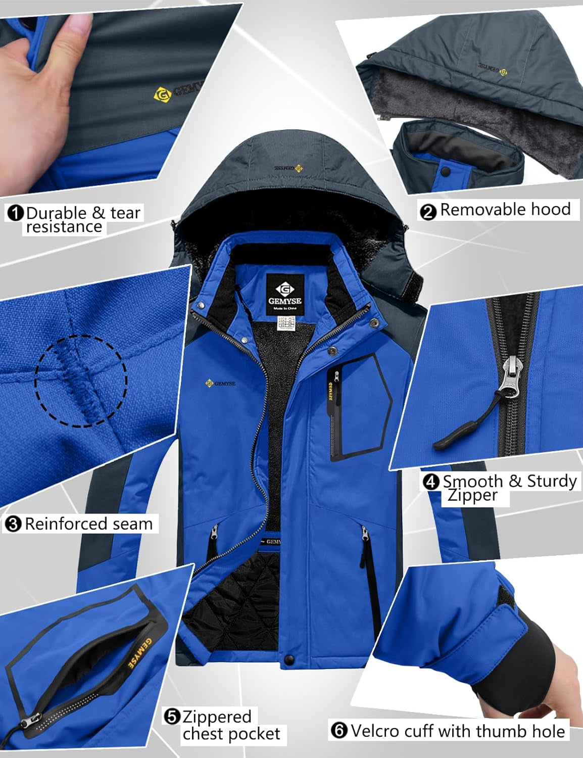 Men'S Mountain Waterproof Ski Snow Jacket Warm Winter Windproof Parka Raincoat with Hood