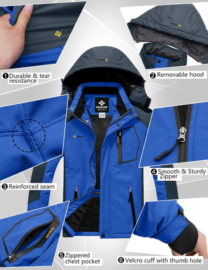 Men'S Mountain Waterproof Ski Snow Jacket Warm Winter Windproof Parka Raincoat with Hood