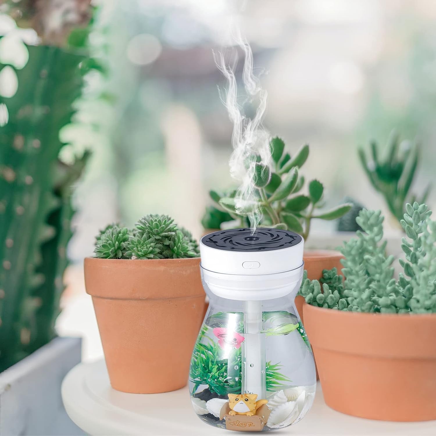 Micro Landscape Humidifiers, Mini Humidifier, Small Humidifier, Cute Humidifier,Car Humidifiers ，Air Humidifier, Cool Mist Humidifiers for Bedroom Kids Office Desk Humidifier (White)